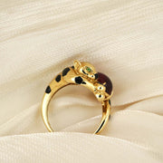 Cabochon Rubellite Tourmaline Panther Ring D1.56ct,18K